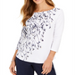 Charter Club Women's Printed Boat Neck Pima Cotton Top White Size X-Large