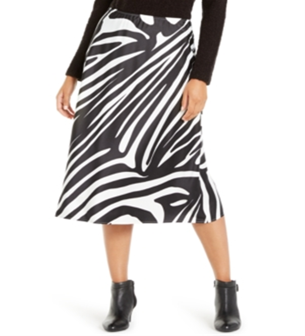 Alfani Women's Zebra Print a Line MIDI Skirt Black Size 12