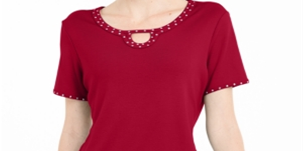 Karen Scott Women's Studded Keyhole Top  Red Size XS