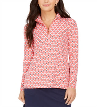 Charter Club Women's Printed Half-Zip Top  - Tuscon Coral Combo Size Small