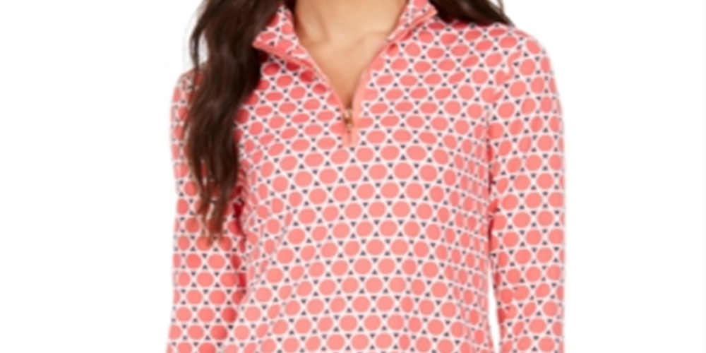 Charter Club Women's Printed Half-Zip Top  - Tuscon Coral Combo Size Small