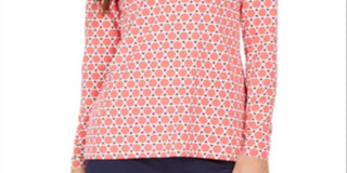 Charter Club Women's Printed Half-Zip Top  - Tuscon Coral Combo Size Small