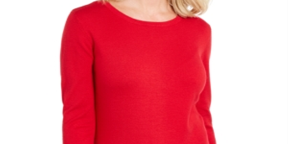 Karen Scott Women's Colorblocked-Hem Sweater  Red Size Medium