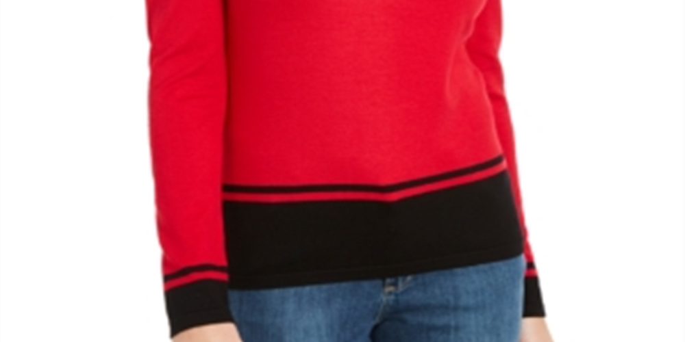Karen Scott Women's Colorblocked-Hem Sweater  Red Size Medium