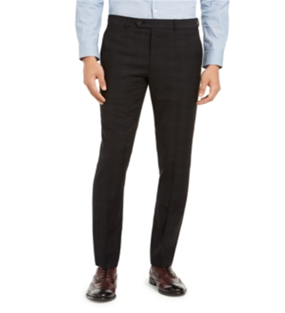 Calvin Klein Men's Skinny-Fit Infinite Stretch Black Plaid Suit Separate Pants Black Size 34X30
