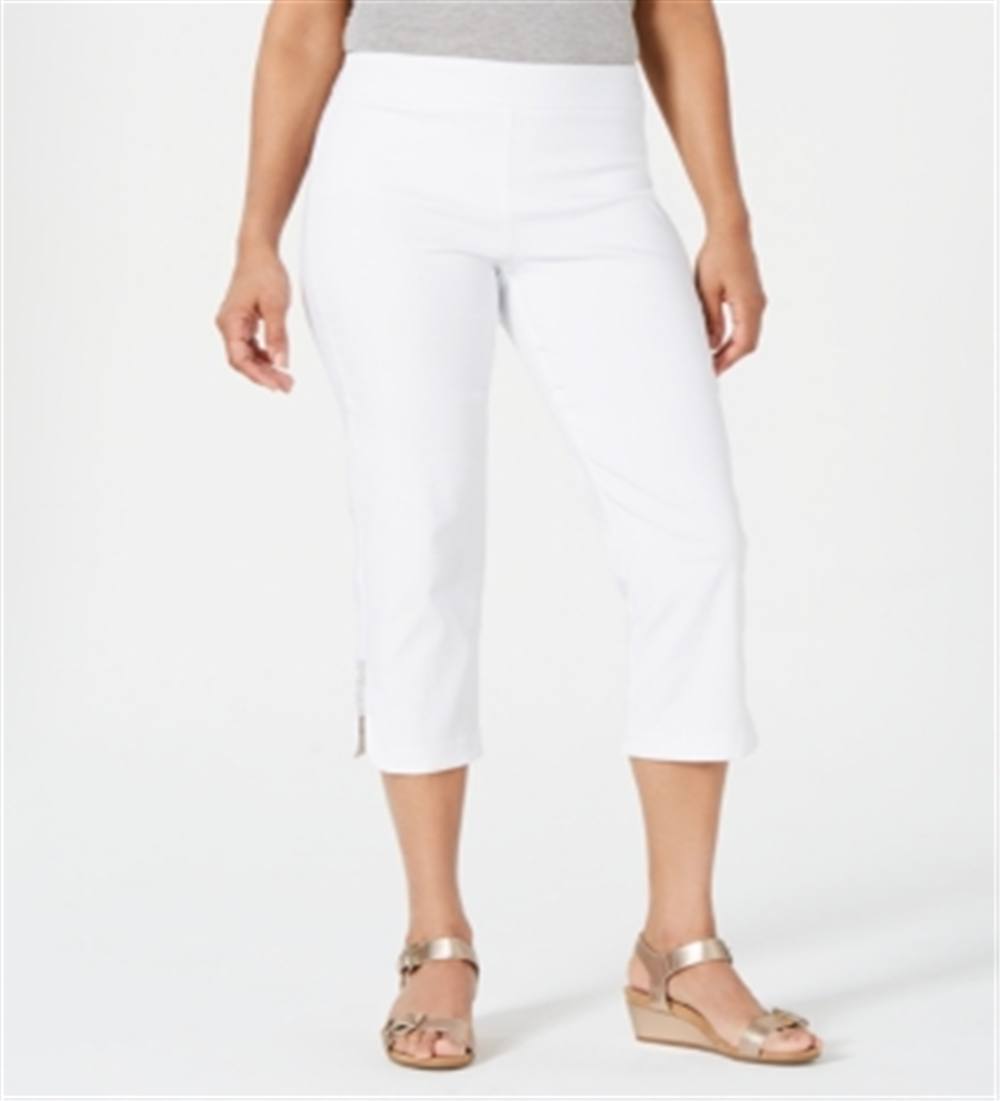 JM Collection Women's  Petite Embellished-Hem Capris  - Bright White White Size Petite S
