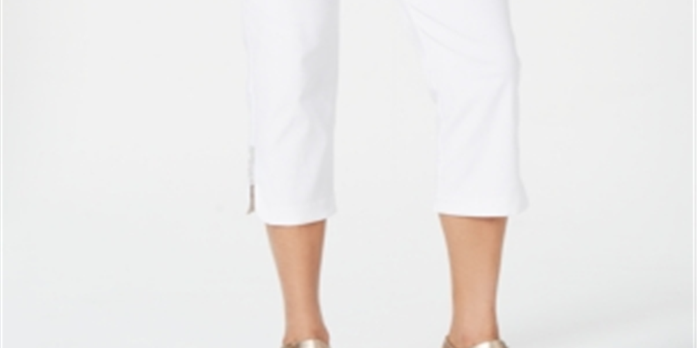 JM Collection Women's  Petite Embellished-Hem Capris  - Bright White White Size Petite S