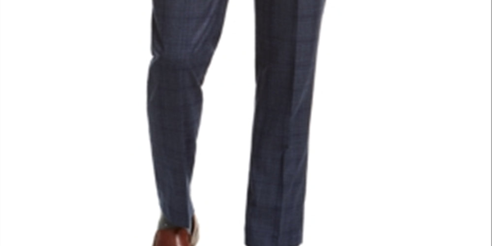 Calvin Klein Men's Windowpane Plaid Slim Fit Pants Blue Size 29X29