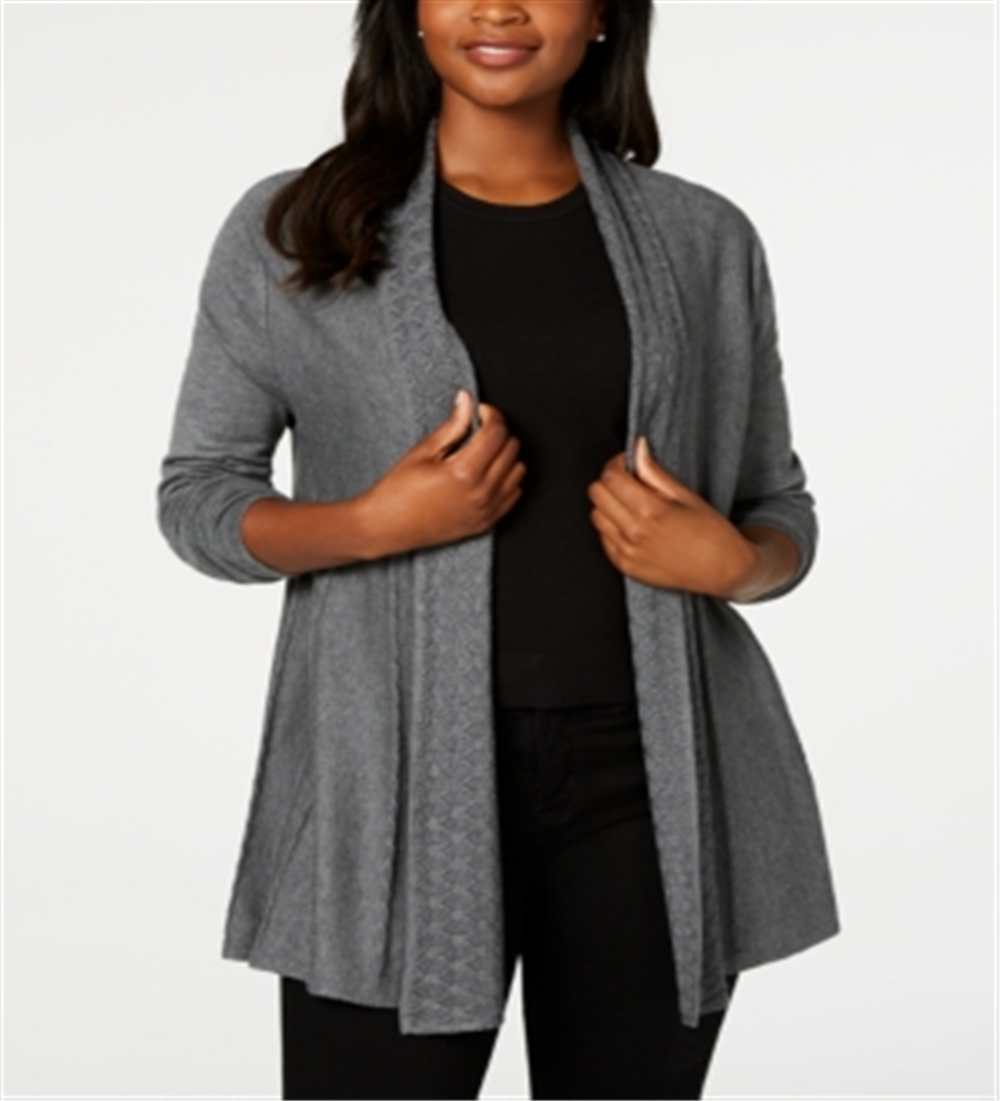 Karen Scott Women's Pointelle Collar Cardigan Black Size Petite