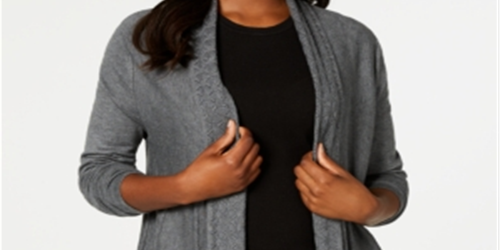 Karen Scott Women's Pointelle Collar Cardigan Black Size Petite