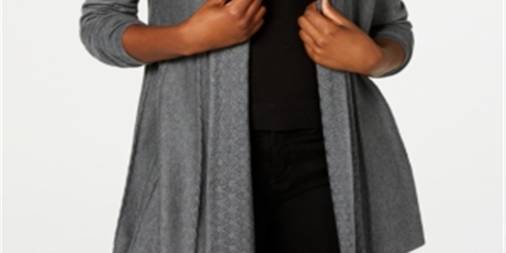 Karen Scott Women's Pointelle Collar Cardigan Black Size Petite