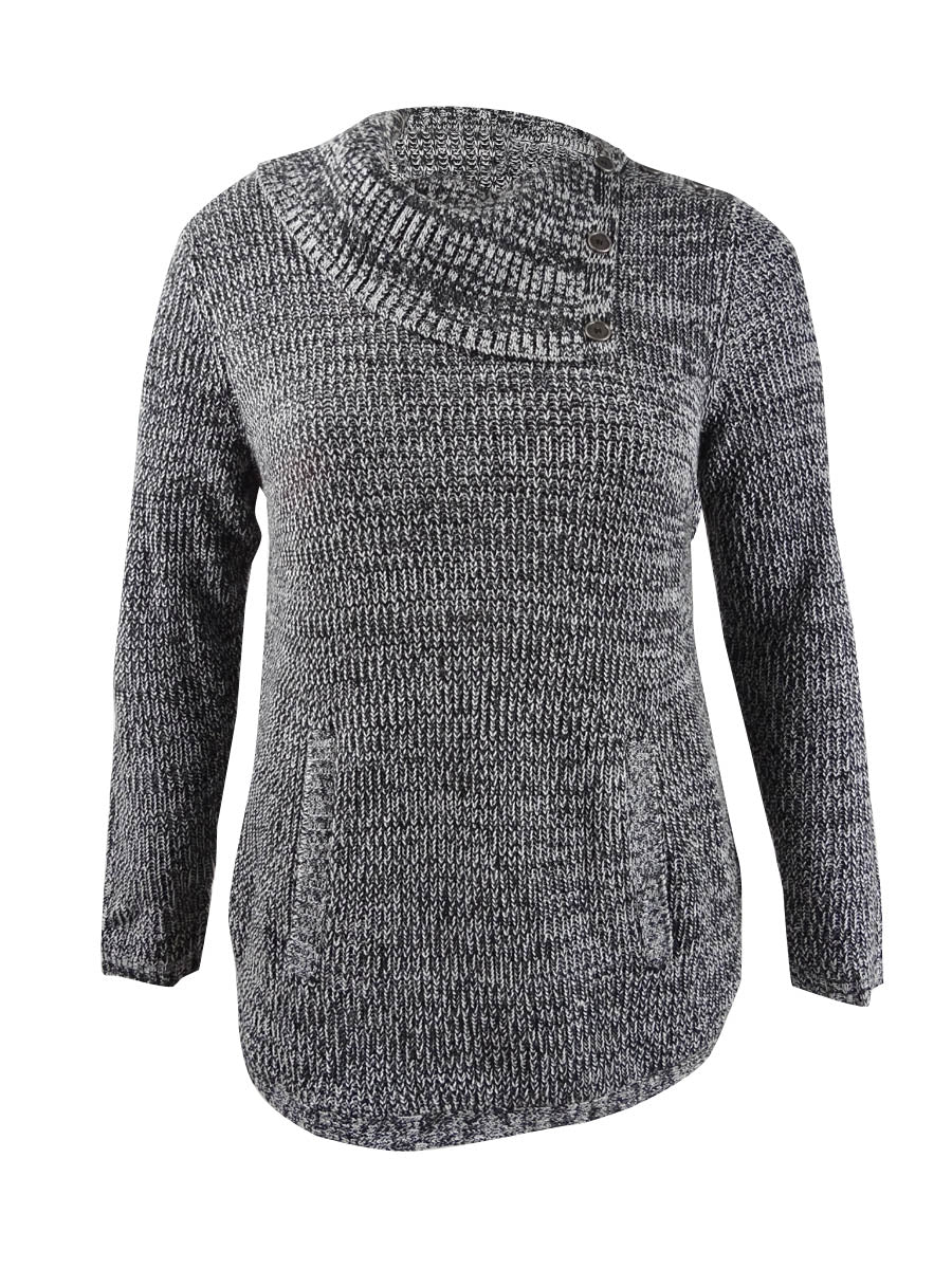 Style & Co Women's Petite Button-Trim Sweater Deep Black/Winter Size Petite XL