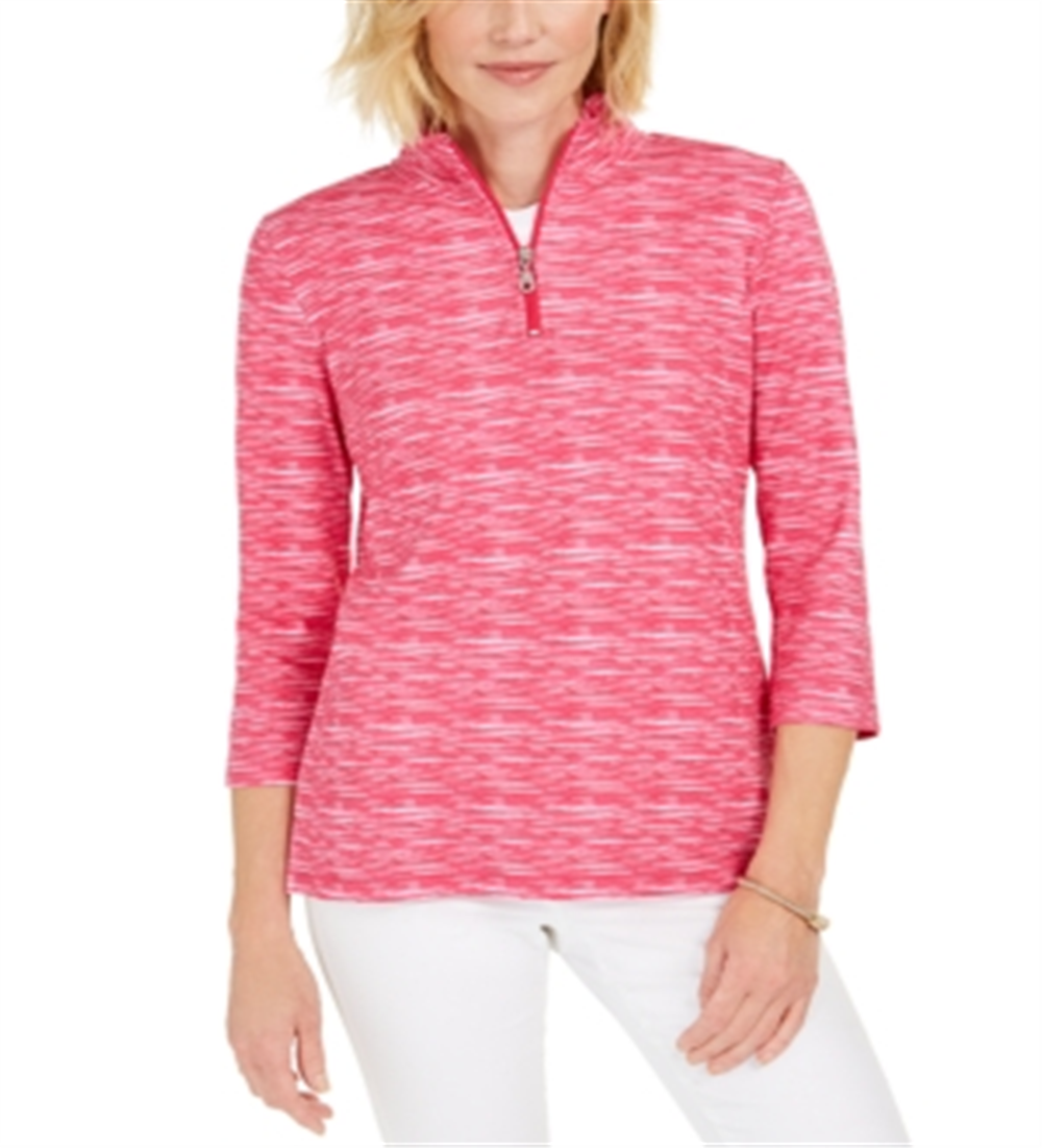 Karen Scott Women's Zip Neck Pullover Pink Size Petite S/M