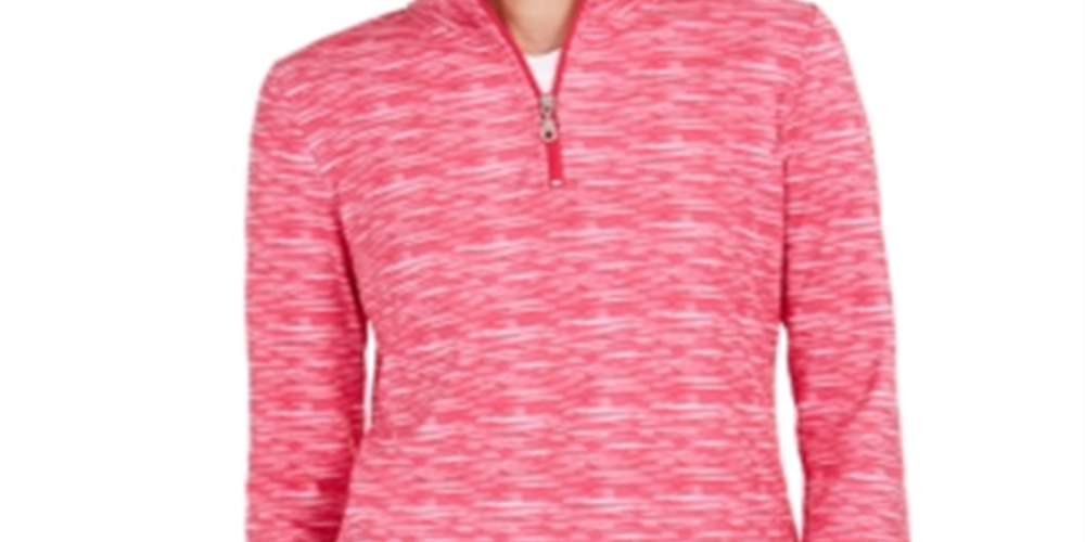 Karen Scott Women's Zip Neck Pullover Pink Size Petite S/M