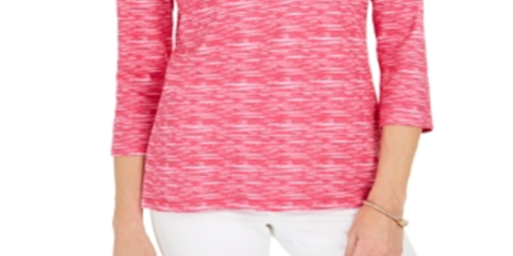 Karen Scott Women's Zip Neck Pullover Pink Size Petite S/M