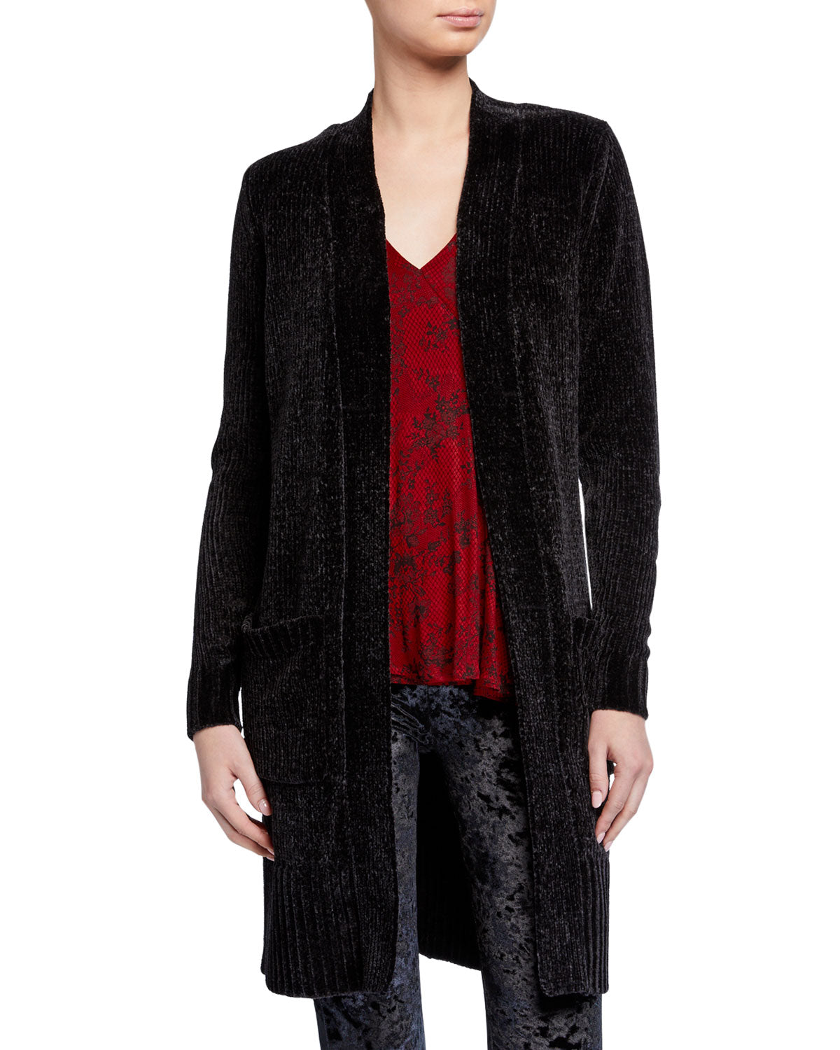 Michael Kors Women's Open-Front Patch-Pocket Cardigan  Black Size XS