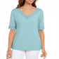 Karen Scott Women's Crochet-Trim Top  Blue Size Small