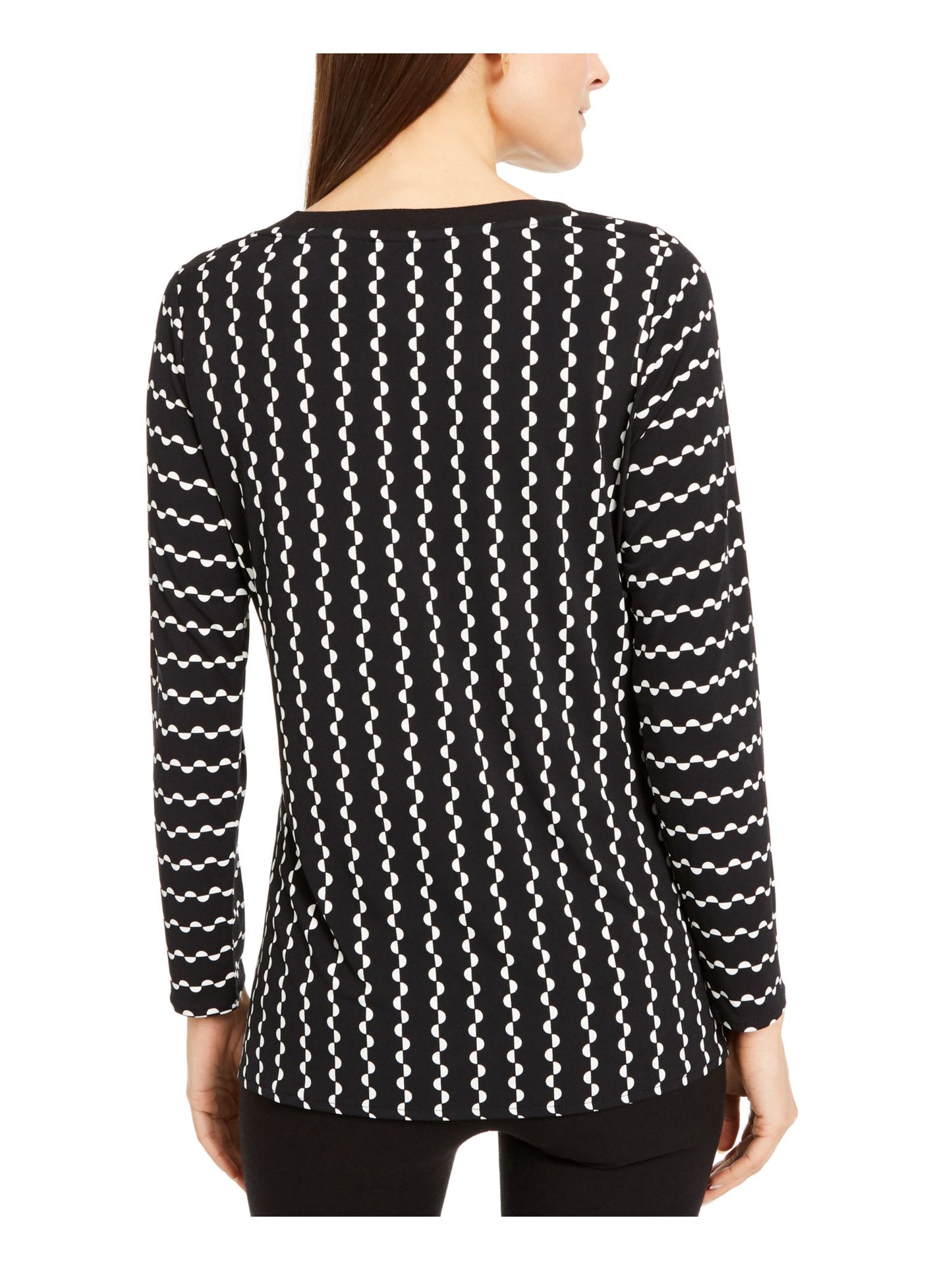 Alfani Women's Tie Printed Long Sleeve Scoop Neck Blouse Evening Top Black Size Petite Small