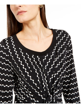 Alfani Women's Tie Printed Long Sleeve Scoop Neck Blouse Evening Top Black Size Petite Small