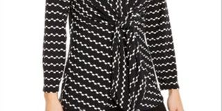 Alfani Women's Tie Printed Long Sleeve Scoop Neck Blouse Evening Top Black Size Petite Small