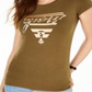 Guess Women's  Crew-Neck Metallic-Graphic T-Shirt Green Size XS