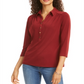 Charter Club Women's 3/4 Sleeve Polo Top Red Size Petite