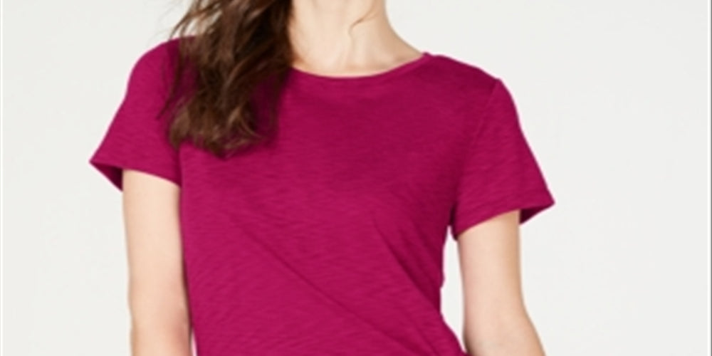 INC Women's Petite Side-Ruched T-Shirt  Pink Size Petite S