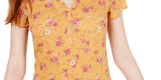 Ultra Flirt Women's Juniors Waffle Lace Back Pullover Top Gold Size Medium