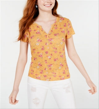 Ultra Flirt Women's Juniors Waffle Lace Back Pullover Top Gold Size Medium