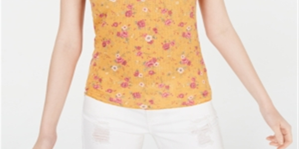 Ultra Flirt Women's Juniors Waffle Lace Back Pullover Top Gold Size Medium