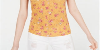 Ultra Flirt Women's Juniors Waffle Lace Back Pullover Top Gold Size Medium