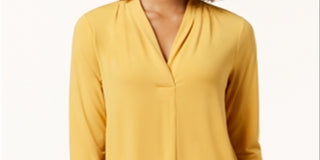 Charter Club Women's 3/4 Sleeve Top Yellow Size Medium