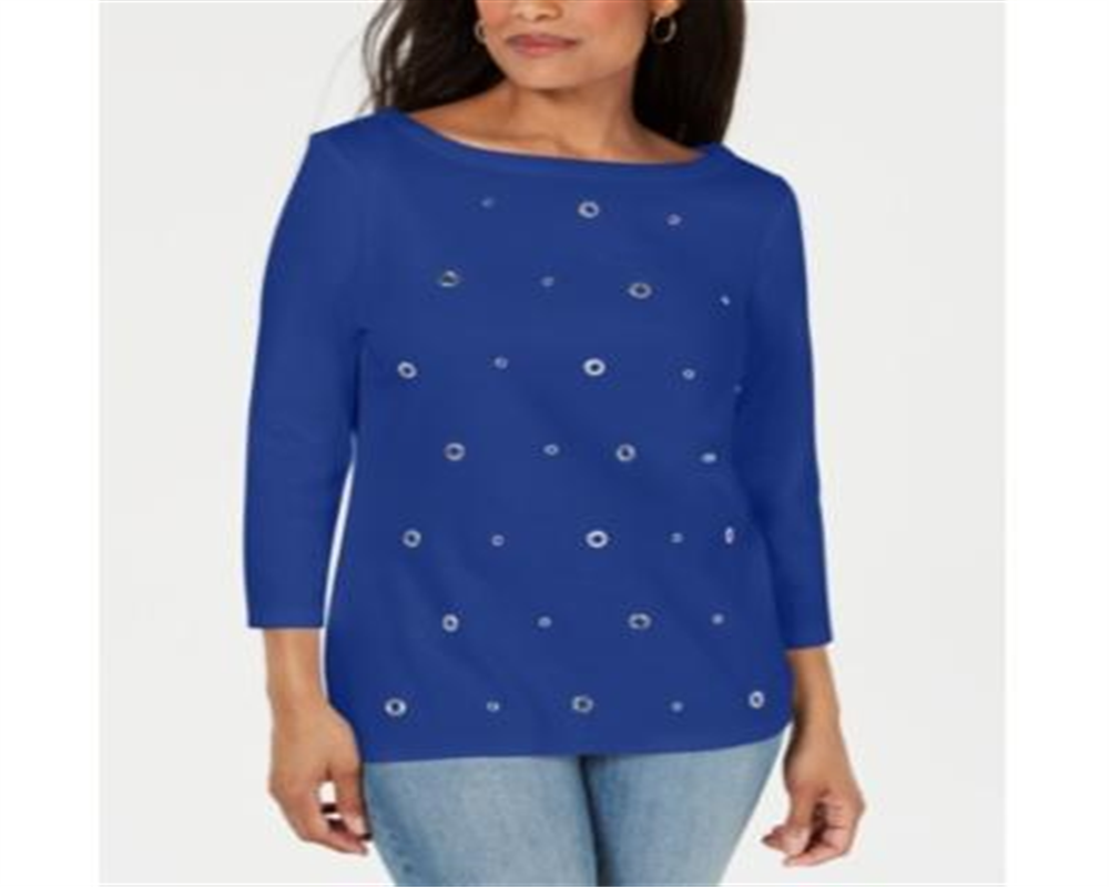 Karen Scott Women's Grommet Top  - Ultra Blue Size Small