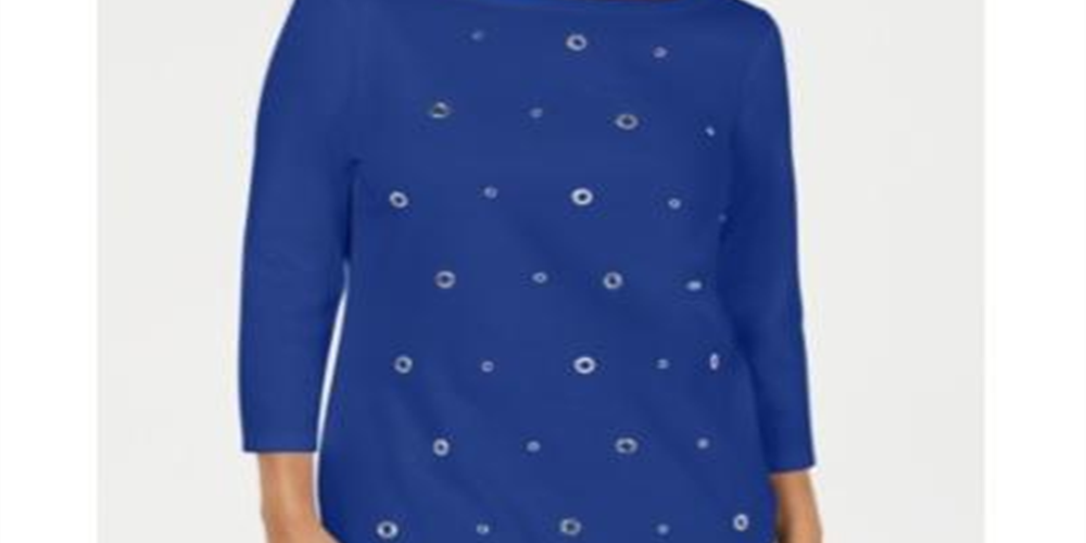 Karen Scott Women's Grommet Top  - Ultra Blue Size Small