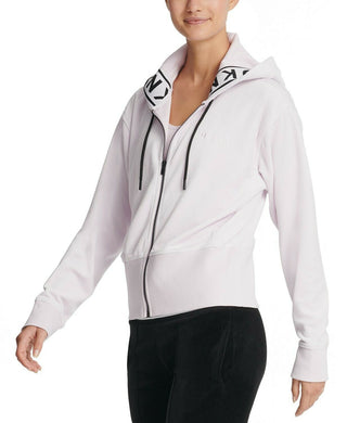 DKNY Women's  Sport Logo-Cuff Zip Hoodie Pink Size Large