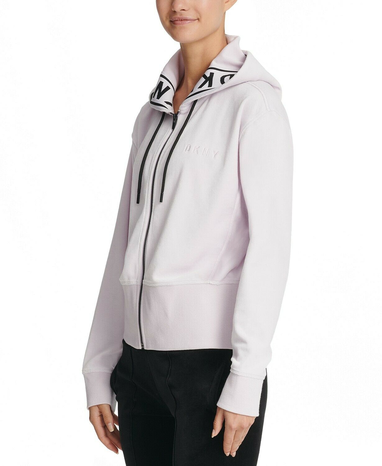 DKNY Women's  Sport Logo-Cuff Zip Hoodie Pink Size Large