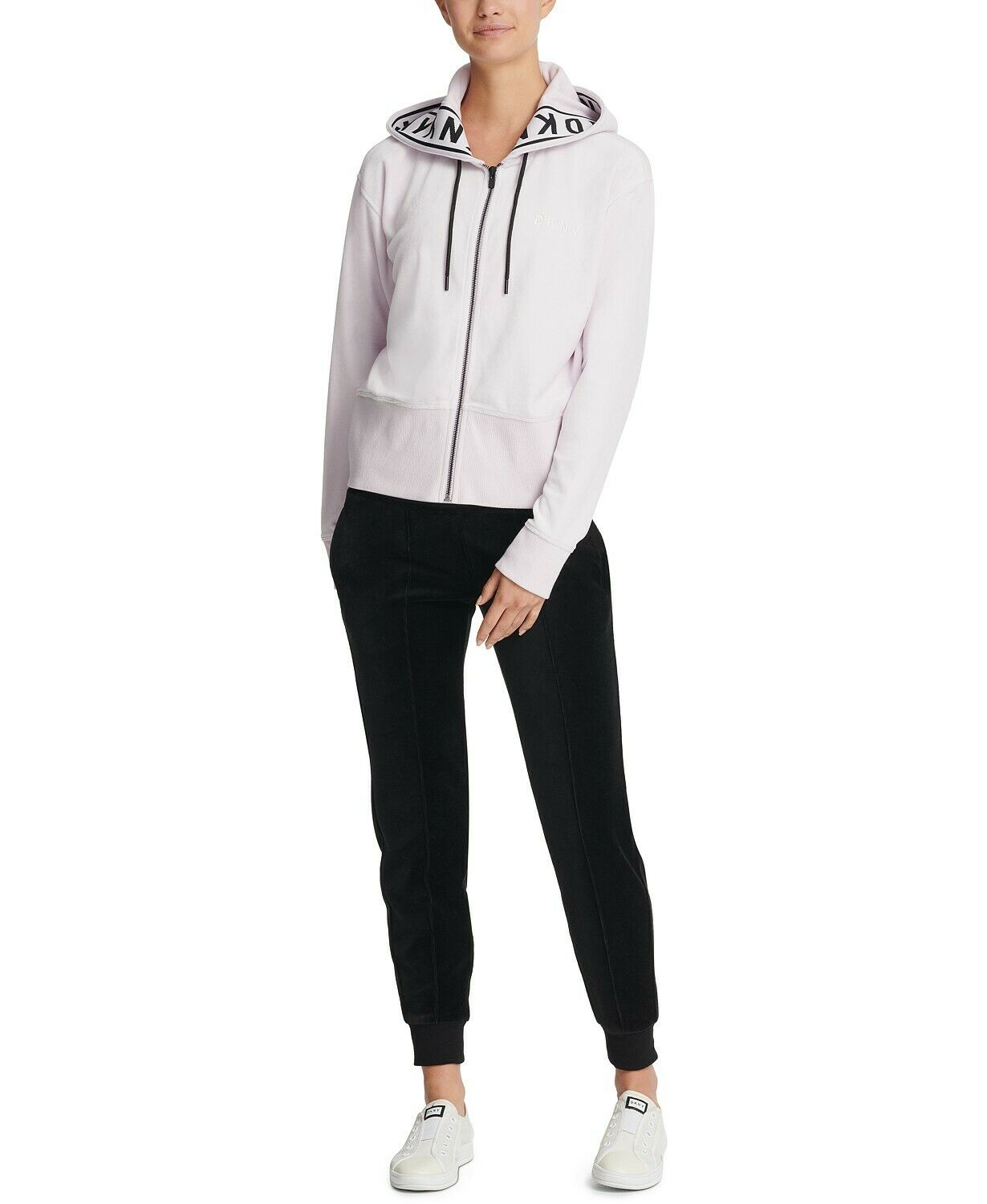 DKNY Women's  Sport Logo-Cuff Zip Hoodie Pink Size Large