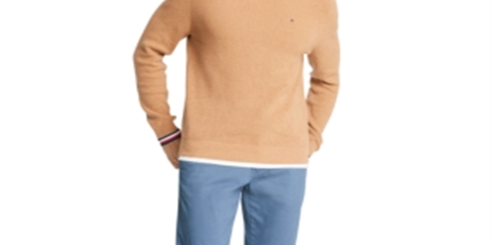 Tommy Hilfiger Men's Geneva Regular Fit Tipped Ribbed Knit Sweater Brown Size L