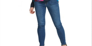 DKNY Women's Printed Long Sleeve V Neck Top Blue Size X-Large