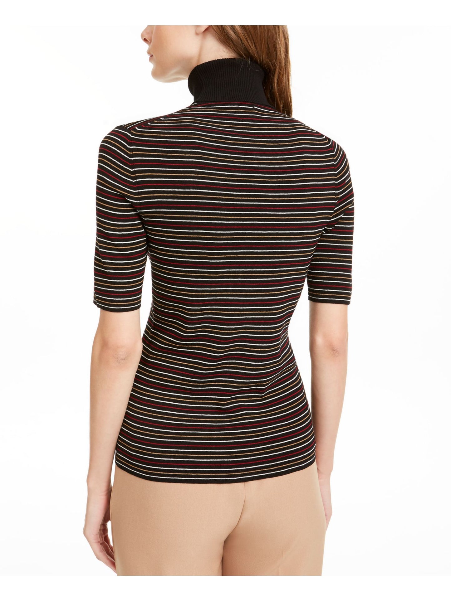 Anne Klein Women's Striped Turtleneck Top Black Size X-Large