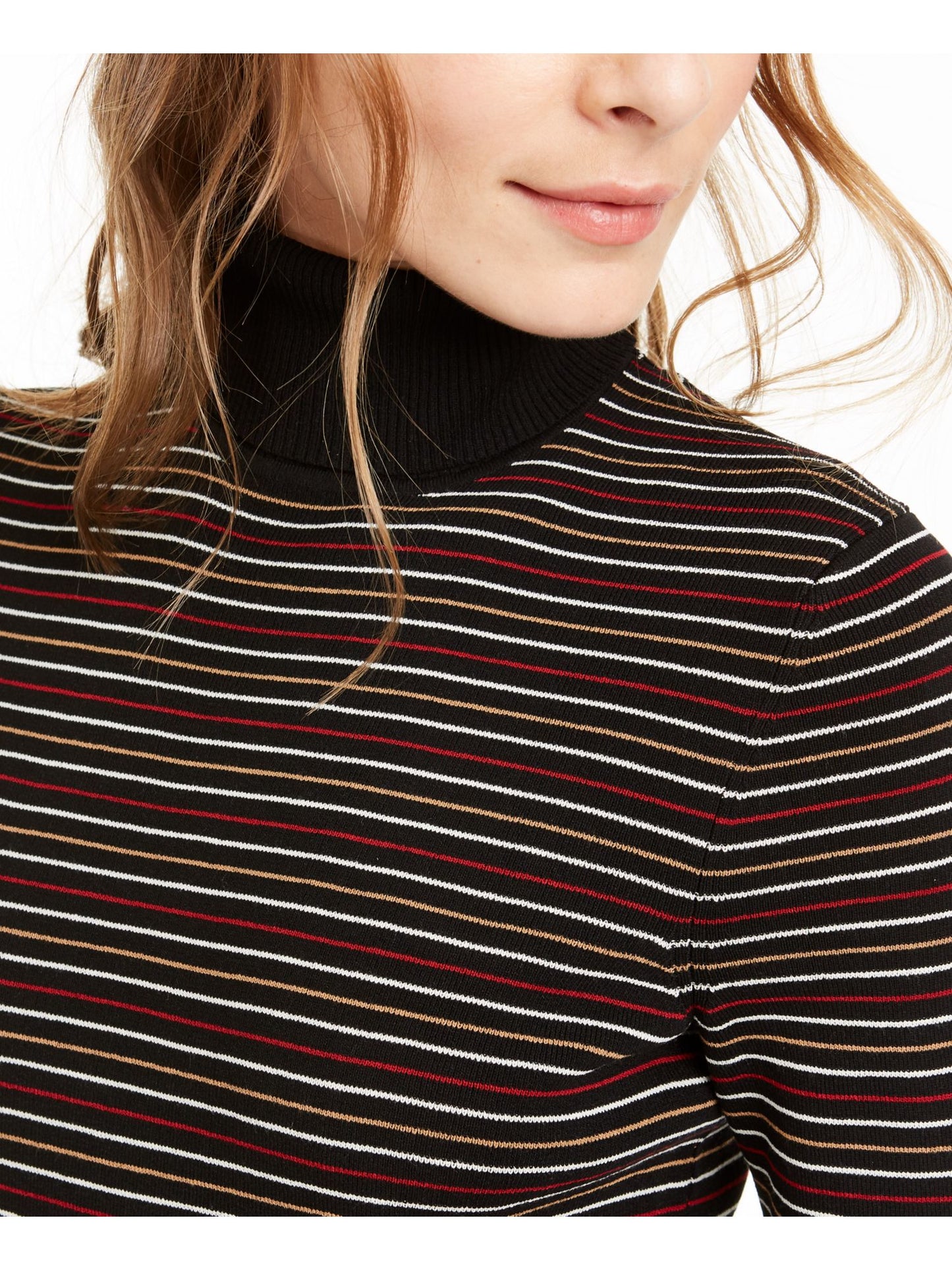 Anne Klein Women's Striped Turtleneck Top Black Size X-Large