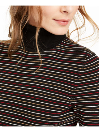 Anne Klein Women's Striped Turtleneck Top Black Size X-Large