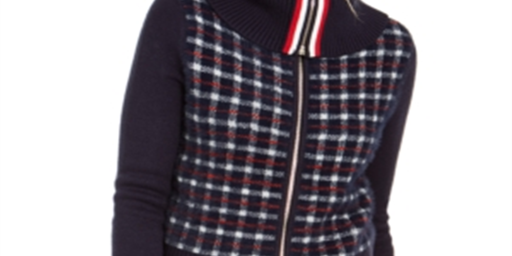 Tommy Hilfiger Women's Plaid Sweater Jacket Navy Size M