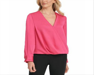 DKNY Women's Twist-Front Pullover Blouse Pink Size Medium