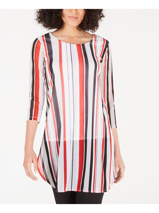 Alfani Women's Striped 3/4 Sleeve Jewel Neck Tunic Top Red Size Small