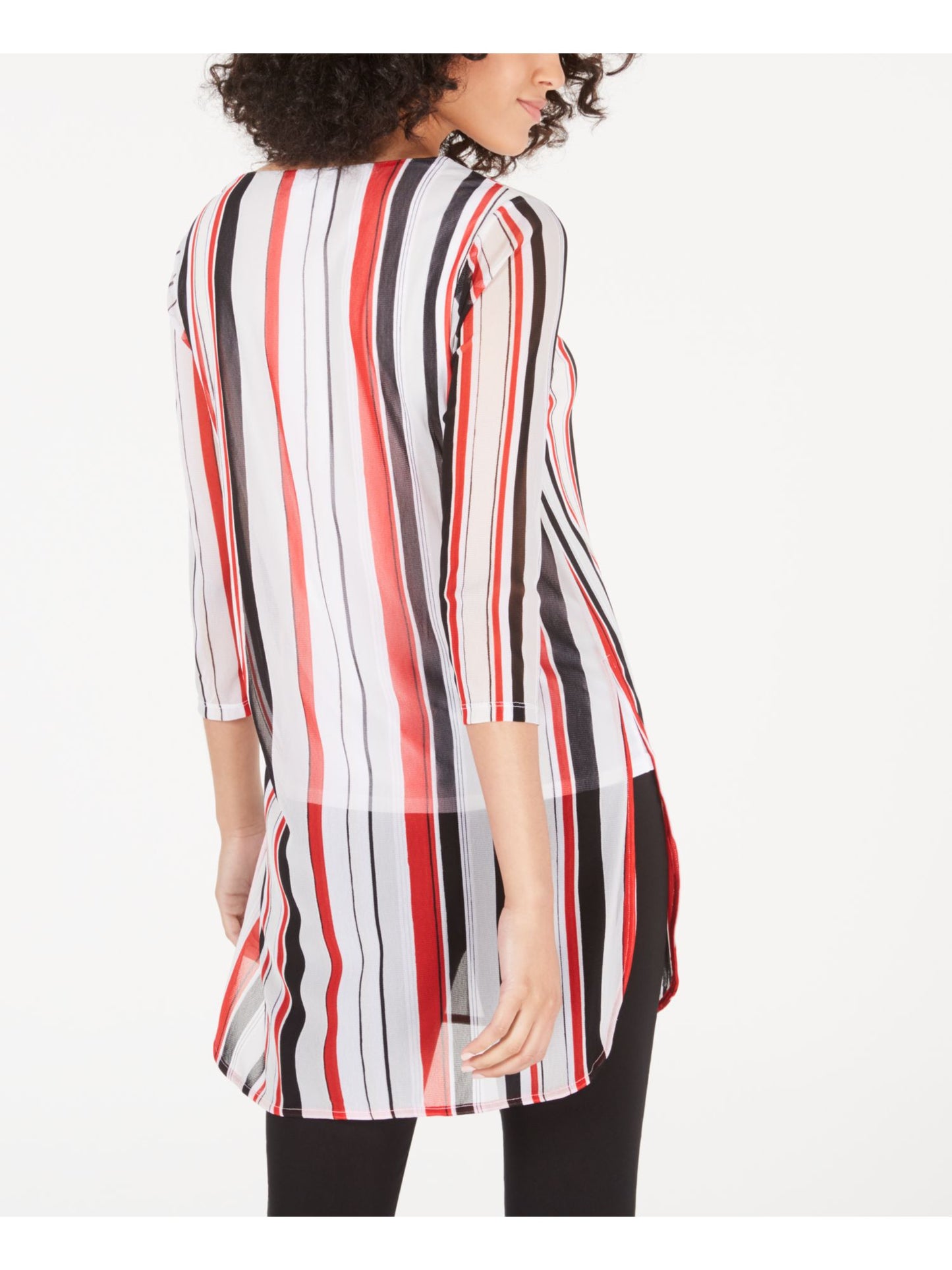 Alfani Women's Striped 3/4 Sleeve Jewel Neck Tunic Top Red Size Small