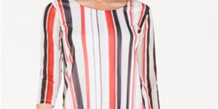 Alfani Women's Striped 3/4 Sleeve Jewel Neck Tunic Top Red Size Small