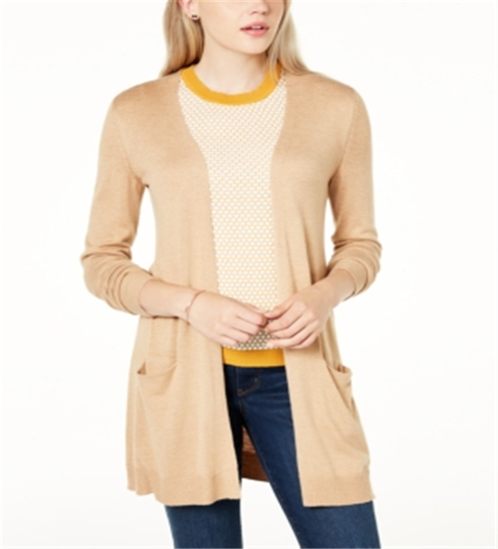 Maison Jules Women's Long Open Front Jersey Cardigan Sweater Brown Size XX-Large