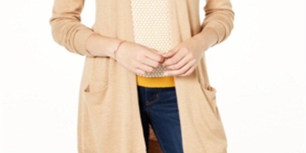 Maison Jules Women's Long Open Front Jersey Cardigan Sweater Brown Size XX-Large