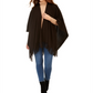 Ribbed Fringe Ruana Wrap -Black One Size